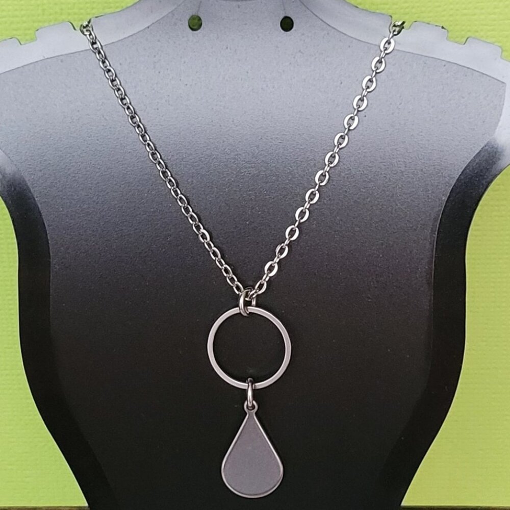 TEARDROP Circle Stainless Steel Charm Chain Necklace 18" Minimalist